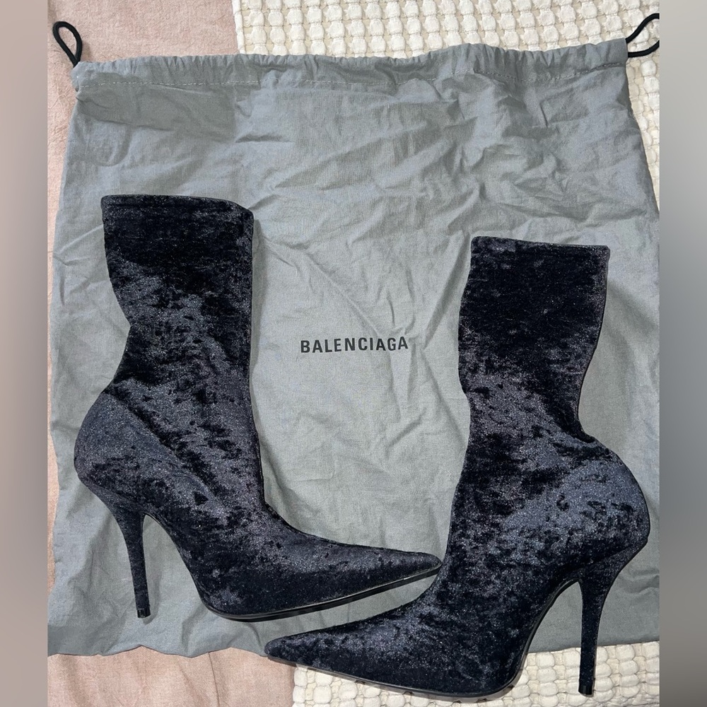 Very rare crushed velvet Balenciaga crushed velvet sock knife boots.